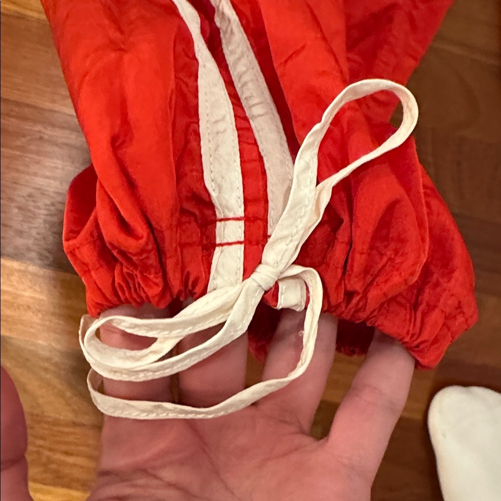 Anthropologie Red Joggers with White Bows and Stripes - Picture 4 of 5